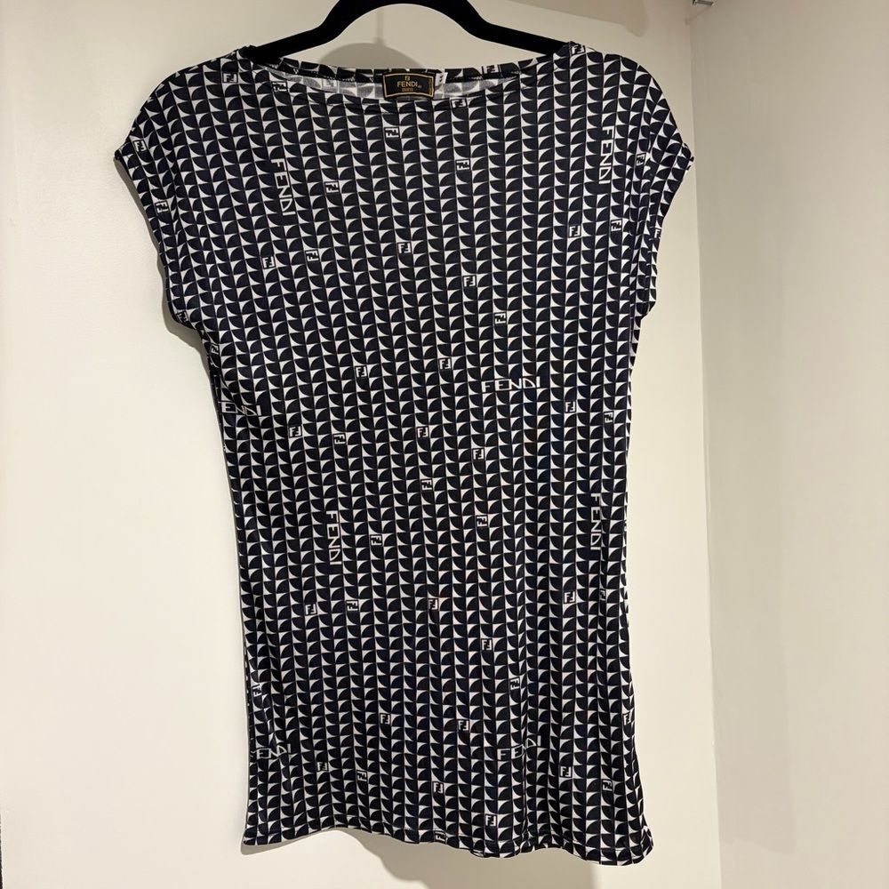 Fendi Black & White Logo Print Women's Top